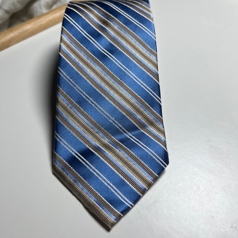 JONES NEW YORK Mens Blue Brown Stripe 100% Silk Necktie